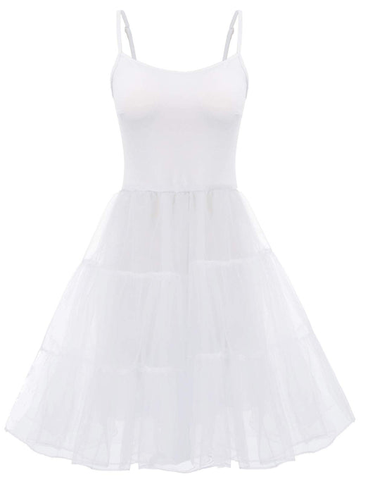 GRACE KARIN Women’s Spaghetti Strap Petticoat A-Line Midi Tutu Tulle Prom Dresses for Party (White,XL)