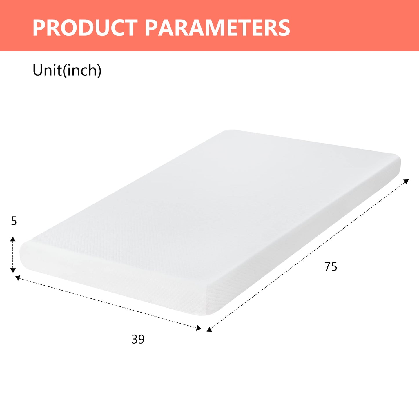 FDW | 5 Inch Twin Mattress | Medium Firm | Gel Memory Foam Mattress | White | Bed in a Box, CertiPUR-US Certified | Pressure Relief, Cooling Ventilated Foam | Washable Removable Cover