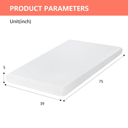 FDW | 5 Inch Twin Mattress | Medium Firm | Gel Memory Foam Mattress | White | Bed in a Box, CertiPUR-US Certified | Pressure Relief, Cooling Ventilated Foam | Washable Removable Cover