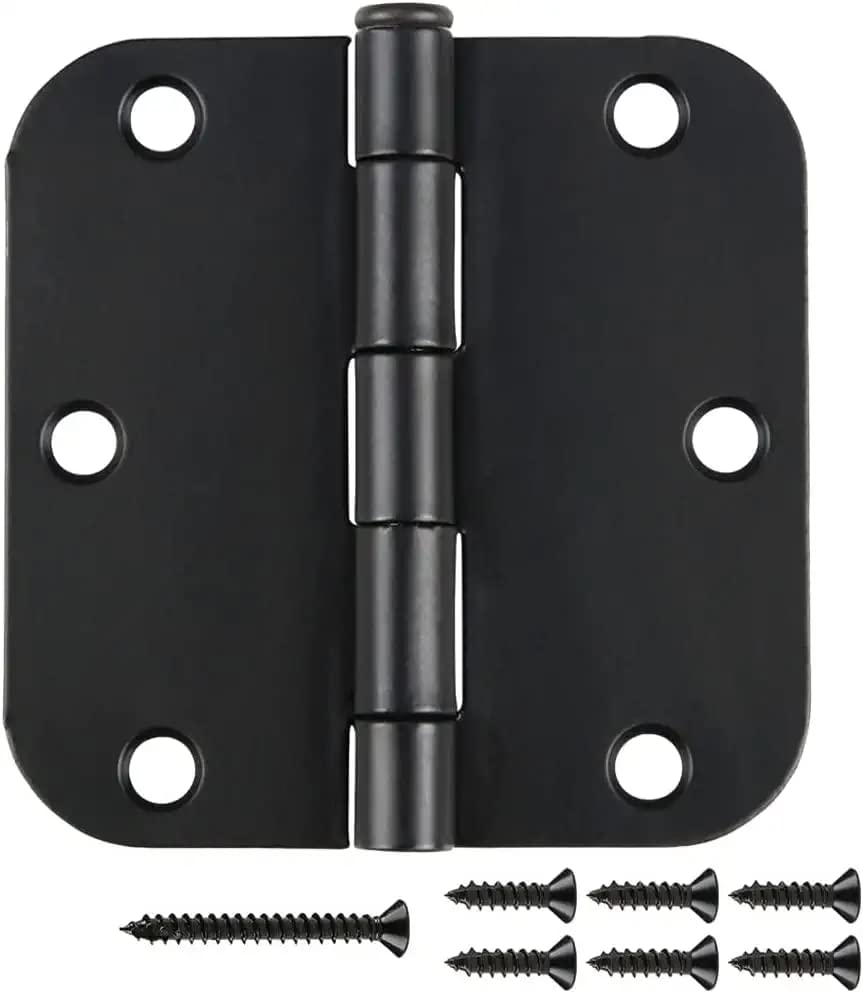 6 Pack Matte Black Interior Door Hinges Round 3.5" x 3.5 Inch 5/8" Radius Heavy-Duty Mat Hinge for Doors Standard Bedroom Work Office Door Hardware Removable Pin,Farm,Shed,Gate,Greenhouse Vent Window