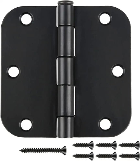 6 Pack Matte Black Interior Door Hinges Round 3.5" x 3.5 Inch 5/8" Radius Heavy-Duty Mat Hinge for Doors Standard Bedroom Work Office Door Hardware Removable Pin,Farm,Shed,Gate,Greenhouse Vent Window