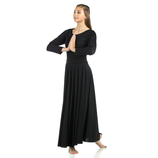 Danzcue Womens Praise Loose Fit Full Length Long Sleeve Dance Dress, Black, XX-Large