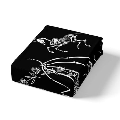 Gothic Skull Bedding Set Death Moth Bed Sheet Set Bat Rabbit Animal Skeleton Halloween Fitted Sheet for Kids Boys Girls Butterfly Weed Floral Bed Cover Black White Bedroom Decor Full Size 4Pcs