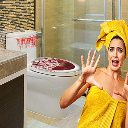 Halloween Toilet Seat Cover 3D Horror Morphing Decal for Halloween Theme Party Home Decor (Zombie Hand&Dollar&Blood)