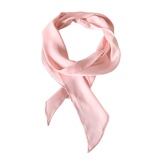 GERINLY Pink Neckerchief Plain Skinny Neck Scarf for 50s Costume Headband Long Narrow Purse Scarf Satin Accessory (Pink)