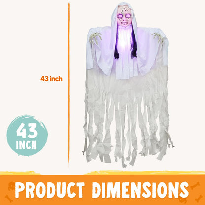JOYIN 43" Outdoor Halloween Decoration, Scary Girl Hanging Ghost Decor Sound Activated with Light-up Head for Yard, Patio, Haunted House Lawn Garden