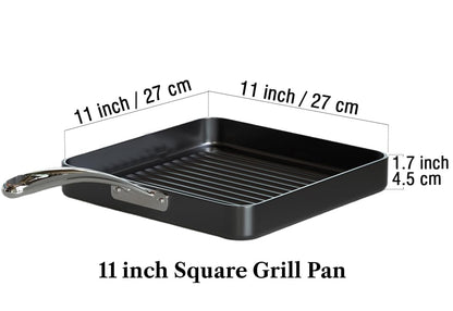 Cooks Standard Nonstick Square Grill Pan 11 x 11-Inch, Hard Anodized Grilling Skillet Pan Cookware for Camping, Home Use