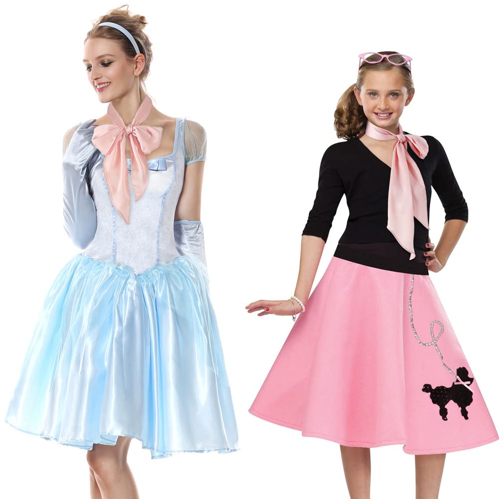 GERINLY Pink Neckerchief Plain Skinny Neck Scarf for 50s Costume Headband Long Narrow Purse Scarf Satin Accessory (Pink)