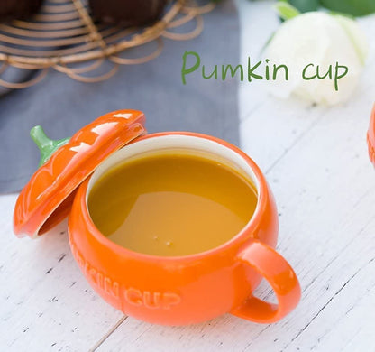 Eplze YBK Tech Cute Pumpkin Cup, Ceramic Coffee Mug, Tea Cup with Lid (8.5oz)