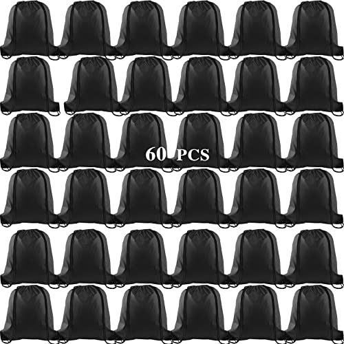KUUQA 60Pcs Black Drawstring Backpack Bag Sack Drawstring Bags Bulk String Bags Storage Bags for Sport Gym Traveling