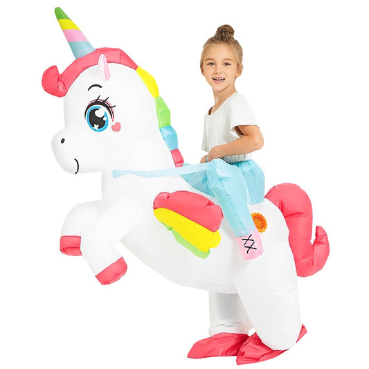 JUROSAICA Unicorn Costume Kids Inflatable Costume Ride On Rainbow Blow Up Halloween Costumes For 4-6 Years Old Boys Girls Child