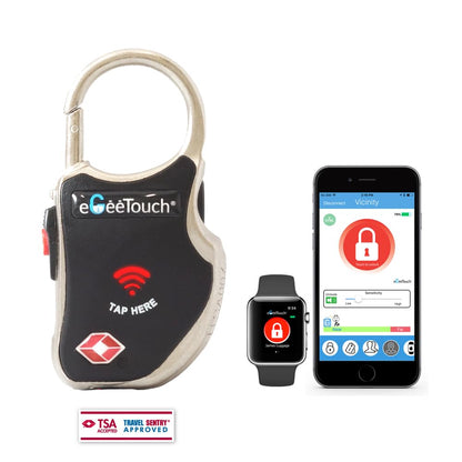 eGeeTouch Smart Travel Padlock with Patented Dual Access Technologies (NFC + BT), Vicinity Tracking, etc. (BLACK)
