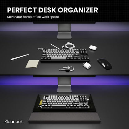 3 in 1 Keyboard Stand w/Wrist Rest and Storage Tray - Klearlook [Ultra Comfortable] PU Leather Wrist Pad & Acrylic Keyboard Riser, 16.9x7.3 inch Tilt Adjustable Computer Keyboard Stand Holder-Black