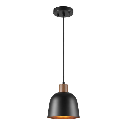 GLOBE Electric 67000193 1-Light Pendant Lighting, Matte Black, Wood-Toned Accent on Socket, 5ft Black Fabric Cord, Home Improvement, Kitchen, Living Room, Hanging Ceiling Light