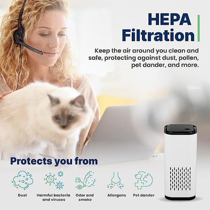 KIKI PURE A1 2021 Mini HEPA USB-C Powered Air Purifier. Ultra Portable (5.2in tall, 6.7 ounces), Ultra Quiet. for Travel, In-Car and Desktop (White) - 2 pcs
