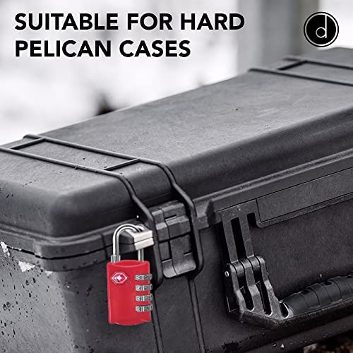 Desired Tools TSA Locks for Luggage, 2-Pc Durable Steel Padlock, Keyless Easy to Read 4-Digit Combination Lock for Backpacks, Travel Suitcases, Toolbox, Filing Cabinets, Baggage & Gym Locker, Red