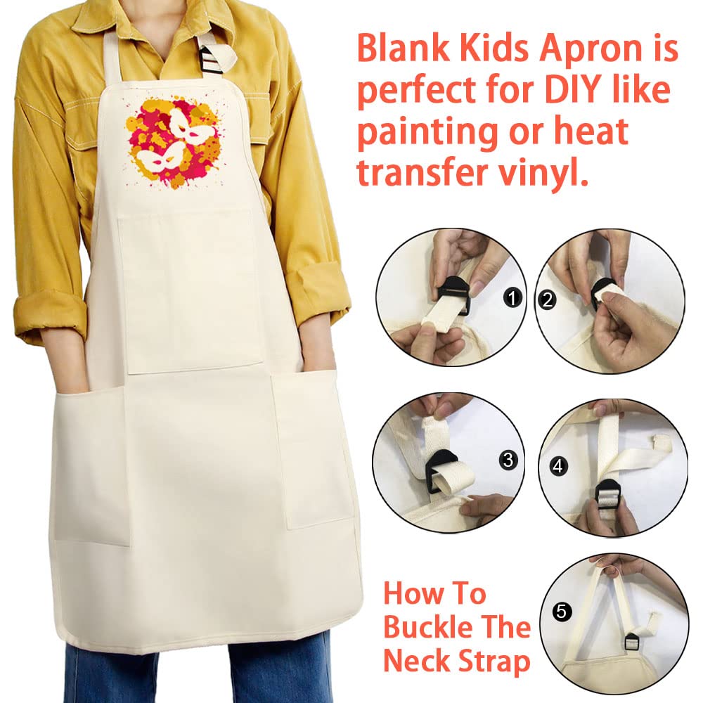 FreeNFond Kids Apron Adjustable Child Apron with 4 Pockets for Baking Painting