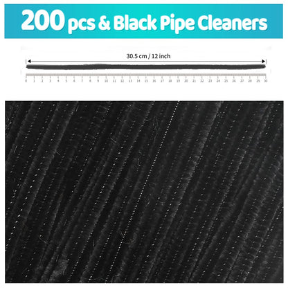Iooleem 200pcs Black Pipe Cleaners, Chenille Stems, Pipe Cleaners for Crafts, Pipe Cleaner Crafts, Art and Craft Supplies.