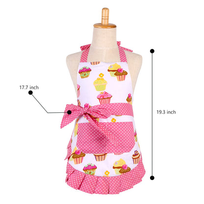 G2PLUS Kid Aprons, Toddler Apron with Pocket, Cupcake Child Apron for Christmas, Cooking, Baking, Gardening (Pink)