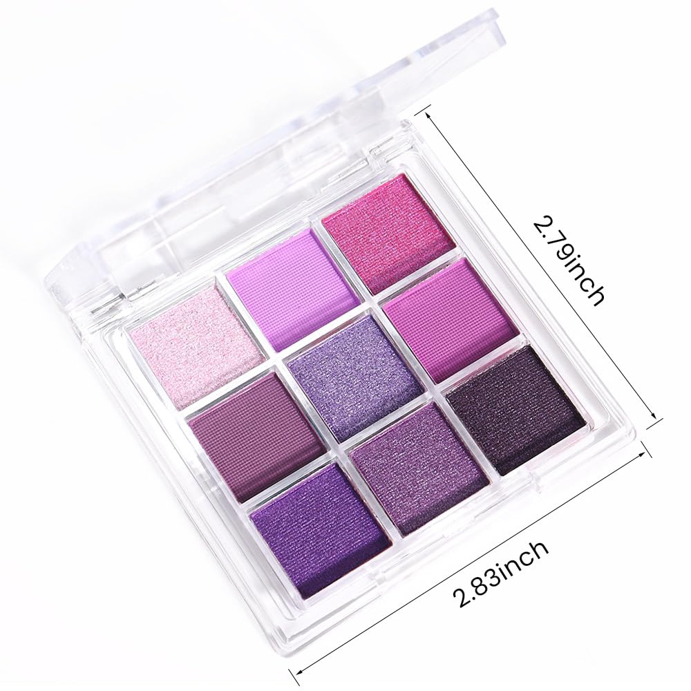 evpct 9 Colors Purple Glitter Eyeshadow Palette, Lavender Violet Purple Pink Glitter Metallic Shimmer Sparkly Eye Shadow Palette Makeup for Older Women Blue Eyes, Highly Pigmented Waterproof eyeshadow