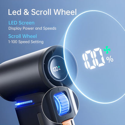 JISULIFE Portable Handheld Turbo Fan, 100 Speeds Adjustable Mini Personal Fan, 9000mAh USB Rechargeable Battery Operated, LED Display, Metal Shell with Accessories Gifts for Men Women Travel- Grey