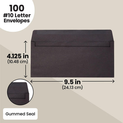 Juvale Black Envelopes - Bulk Letter Envelopes for Personal & Business Mailings - Square Flap & Gummed Seal - 100 Pack #10, 9.5 x 4.13 In