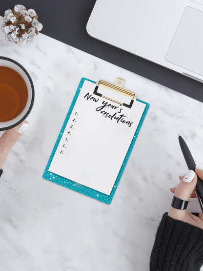 Acrylic Clipboards, Fashion Glitter Clipboard, Size 4" x 6", Cute Confetti Clipboards for Women, Desk Office Supplies and Accessories.Teal