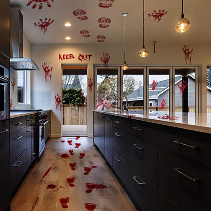 Halloween Party Decorations Zombie Vampire Halloween Party Decor Bloody Hand Footprints Window Wall Decals Zombie Vampire Party Supplies Decorations for Kids Party Floor Sticker Clings