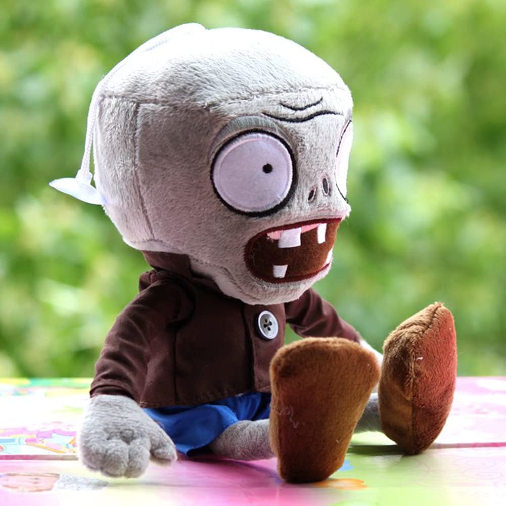 JHESAO 12" PVZ Plush Zombies Brown Coat Toys Soft Doll Gray