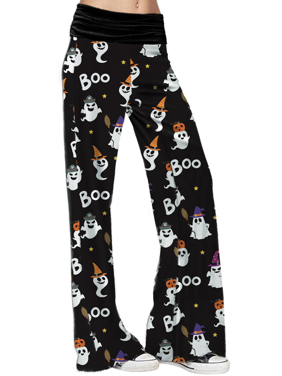 Gracyoga Halloween Pajama Pants Women Casual Comfy Wide Leg Yoga Pants Stretch Floral Print Lounge Palazzo Pants XL
