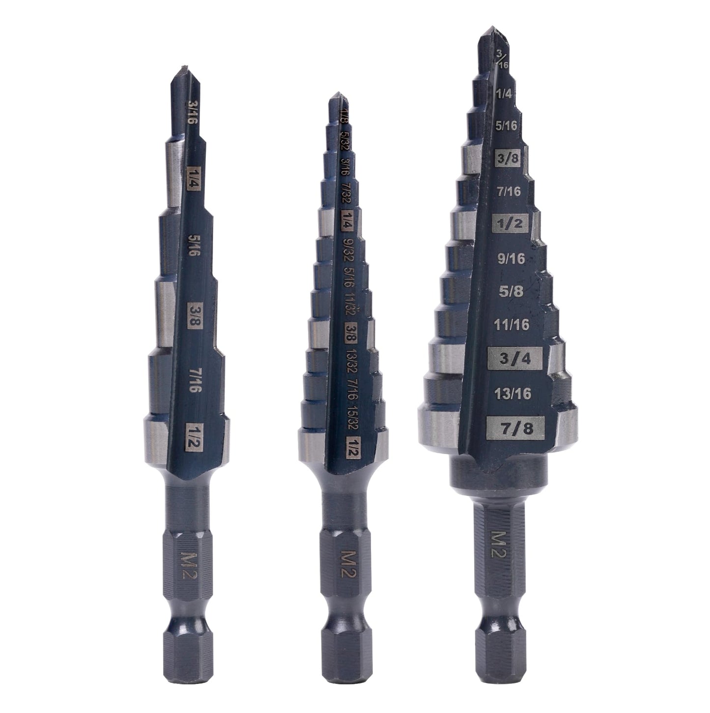 Jerax tools M2 HSS Quick Change 1/2", 1/2" & 7/8" Step Drill Bit Set Double Fluted Drill Bits for Hole Drilling in Stainless Steel, Copper, Aluminum, Wood, Plastic……