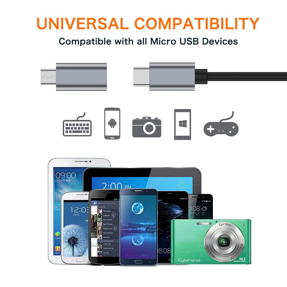 JXMOX USB C to Micro USB Adapter, (4-Pack) Type C Female to Micro USB Male Convert Connector Support Charge Data Sync Compatible with Samsung Galaxy S7 S7 Edge, Nexus 5 6 and Micro USB Devices (Grey)