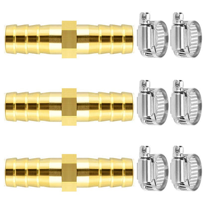 Da by 3 pcs 3/8"(10mm) Barb Splicer Mender Hose Brass Barb Fitting with 6 pcs Stainless Steel Pipe Clamps for Water/Fuel/Air