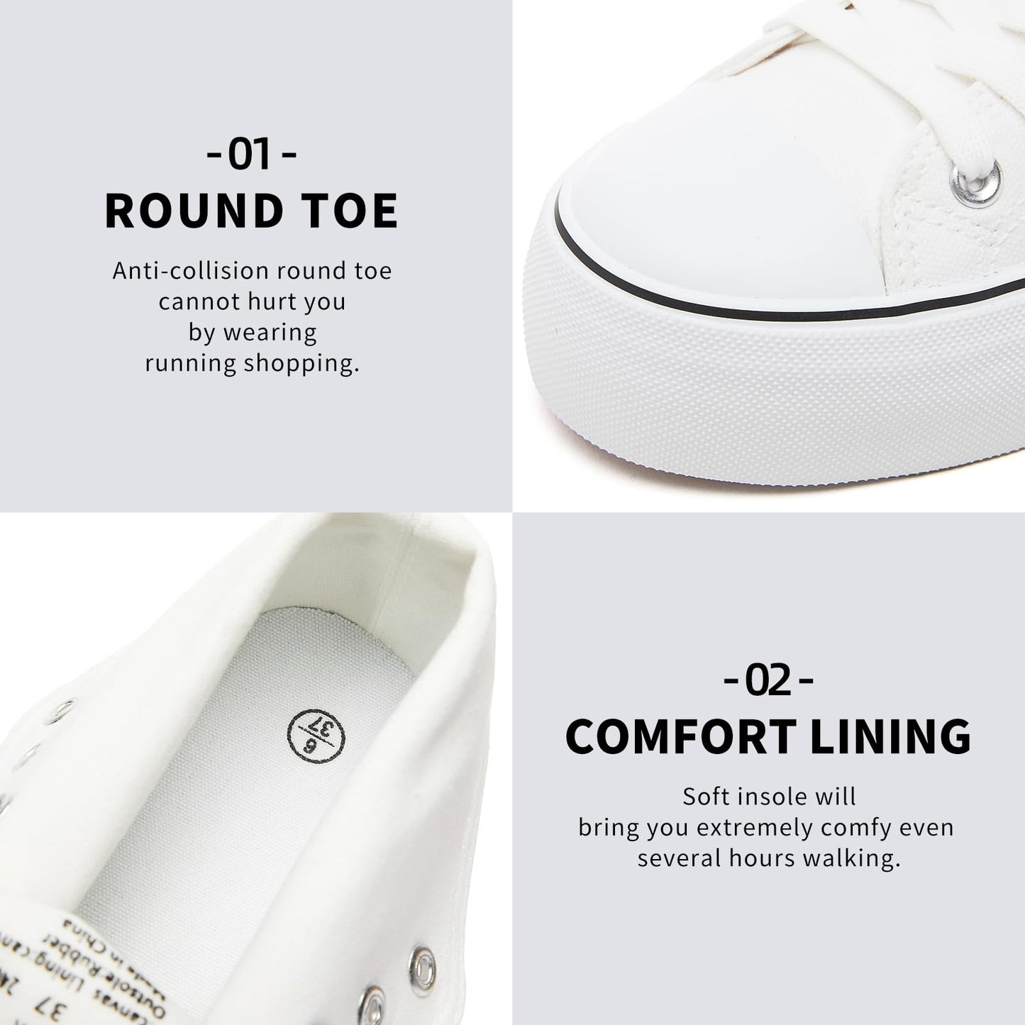 FRACORA Womens High Top Canvas Shoes White Black Platform Sneakers Lace Up Shoes for Women(White,US9)