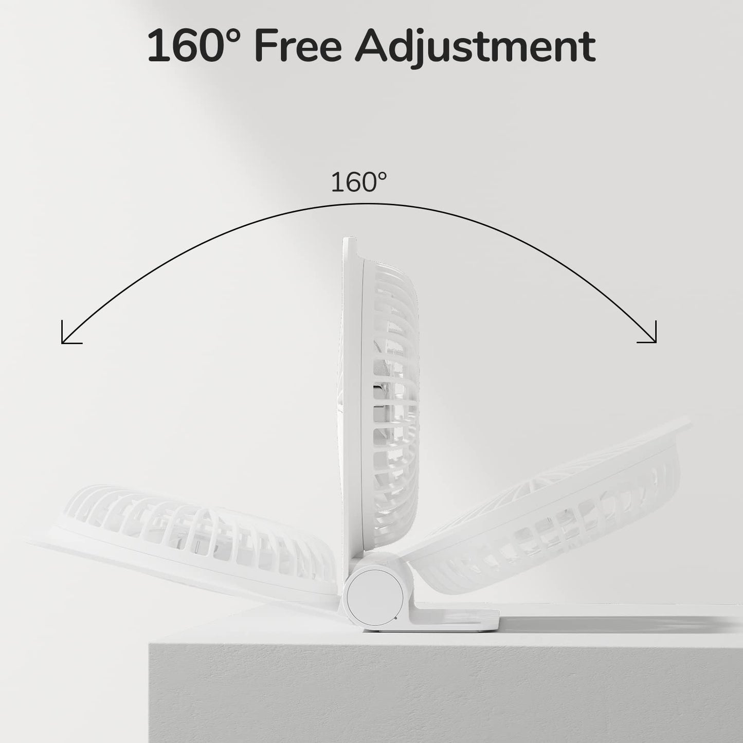 JISULIFE Small Desk Fan, Portable Travel with 4500mAh Battery, USB Rechargeable Folding Design for Flexibility, Strong Quiet Wind with 4 Speed Modes, Ideal Gifts for Office/Home/Camping - White