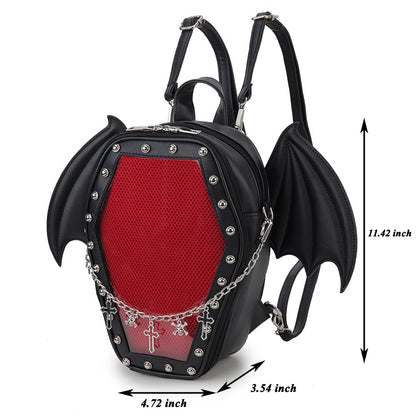 ENJOININ Gothic Coffin Shape Purses and Handbags for Women Halloween Shoulder Bag Ita Backpack Purse with Wings 2 Way