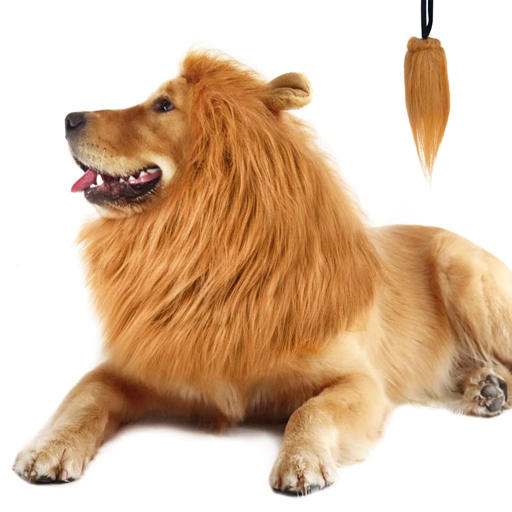 CPPSLEE Lion Mane for Dog Costumes, Realistic Wig for Medium to Large Sized Dogs, Halloween Costumes (Brown)