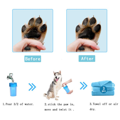 Kabetig Dog Paw Cleaner for Meduim Small Breed Dogs with 3Pcs Absorbent Towels & Graspable Dog Bath Brush (Blue, Medium)
