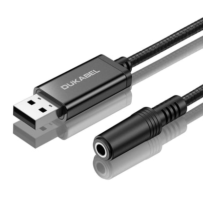 DUKABEL USB Headphone Adapter, External Sound Card with TRRS 4 Pole Jack, Mic-Supported USB to 3.5mm Audio Apdater for PC PS4 PS5 and More [9.8 inch]