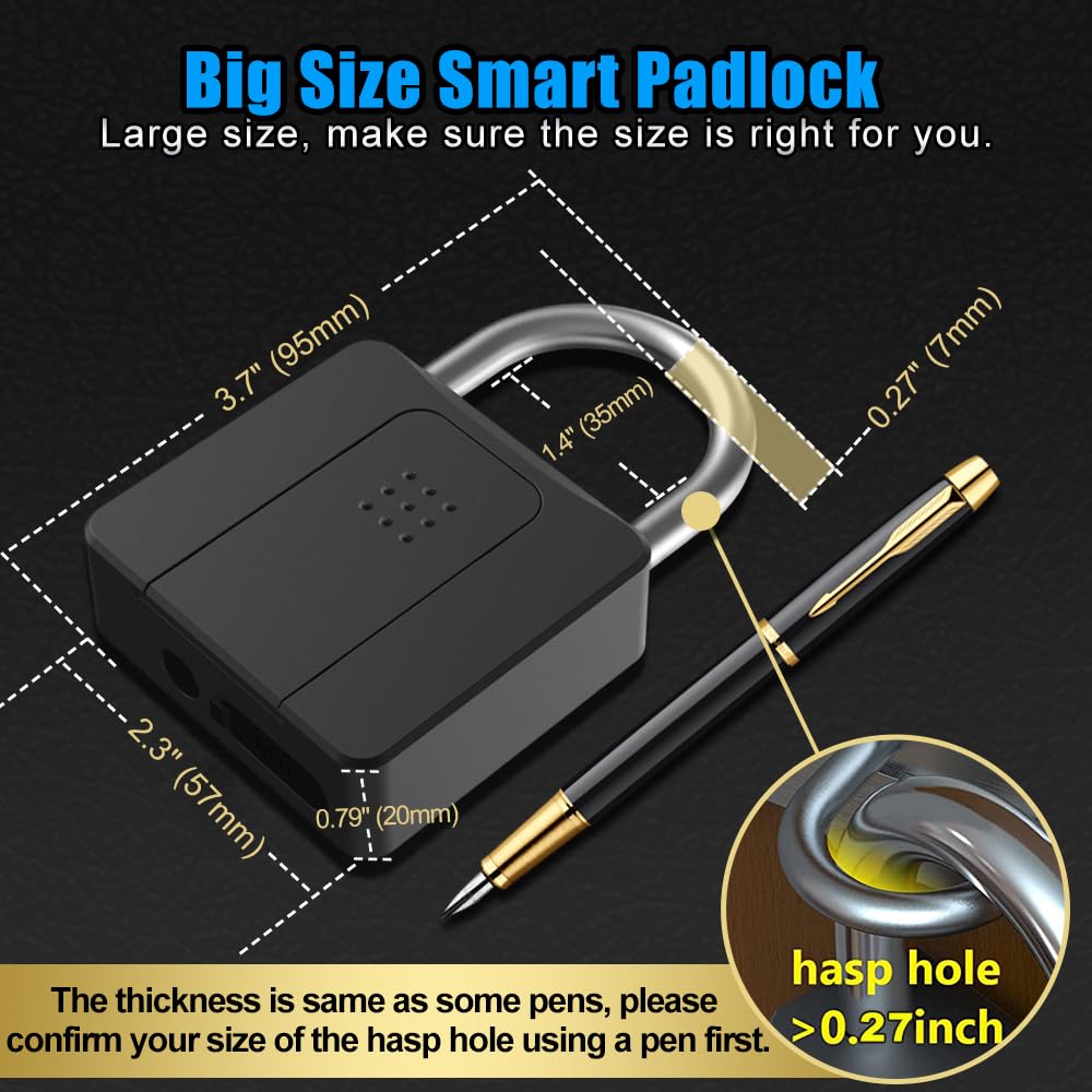 Key Padlock with Fingerprint Bluetooth App eLinkSmart Combination Lock: Large Padlock for Truck Gate Footlocker Gym Locker Outdoor Waterproof Heavy Duty Support iOS Watch