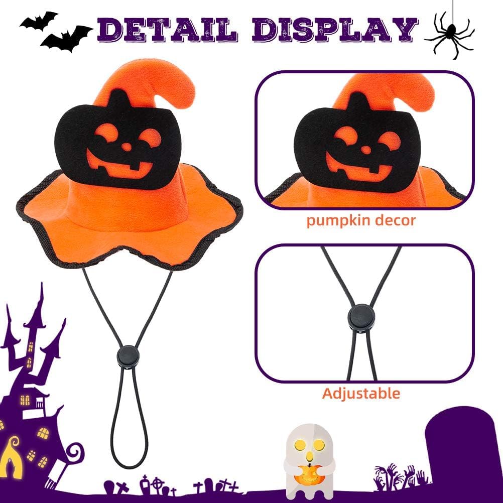 EXPAWLORER Dog Halloween Costumes - Halloween Style Dog Collar with Bells and Wizard's Hat Set,Halloween Pumpkin Pattern Pet Costume for Dogs Wearing - Orange