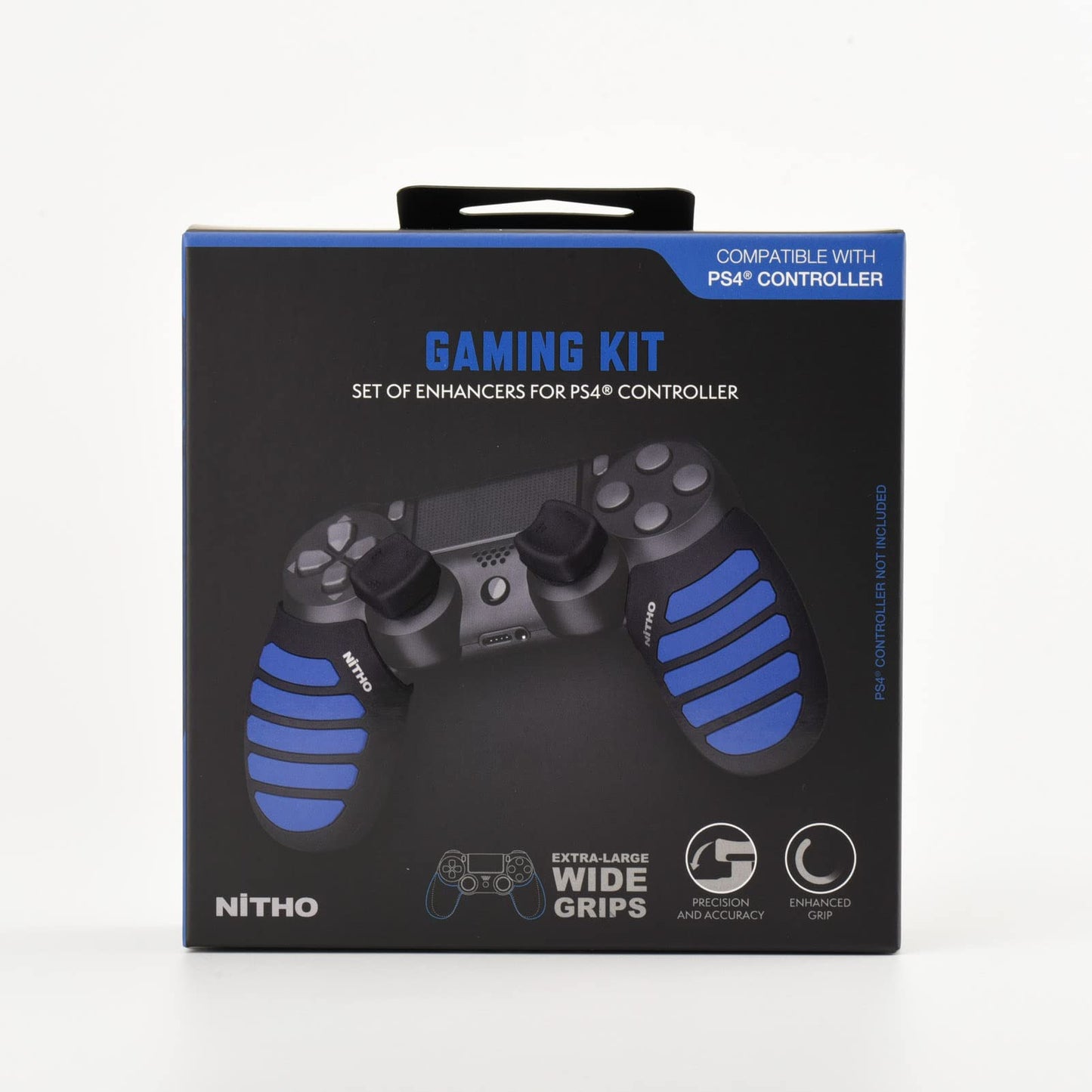 Controller Silicone Case Grip Set for PS4 - Rubber Protector Handle with 2X Joystick Thumb Caps and 2X Analog Precision Rings - Compatible with PS4/Slim/Pro - Blue Stripe