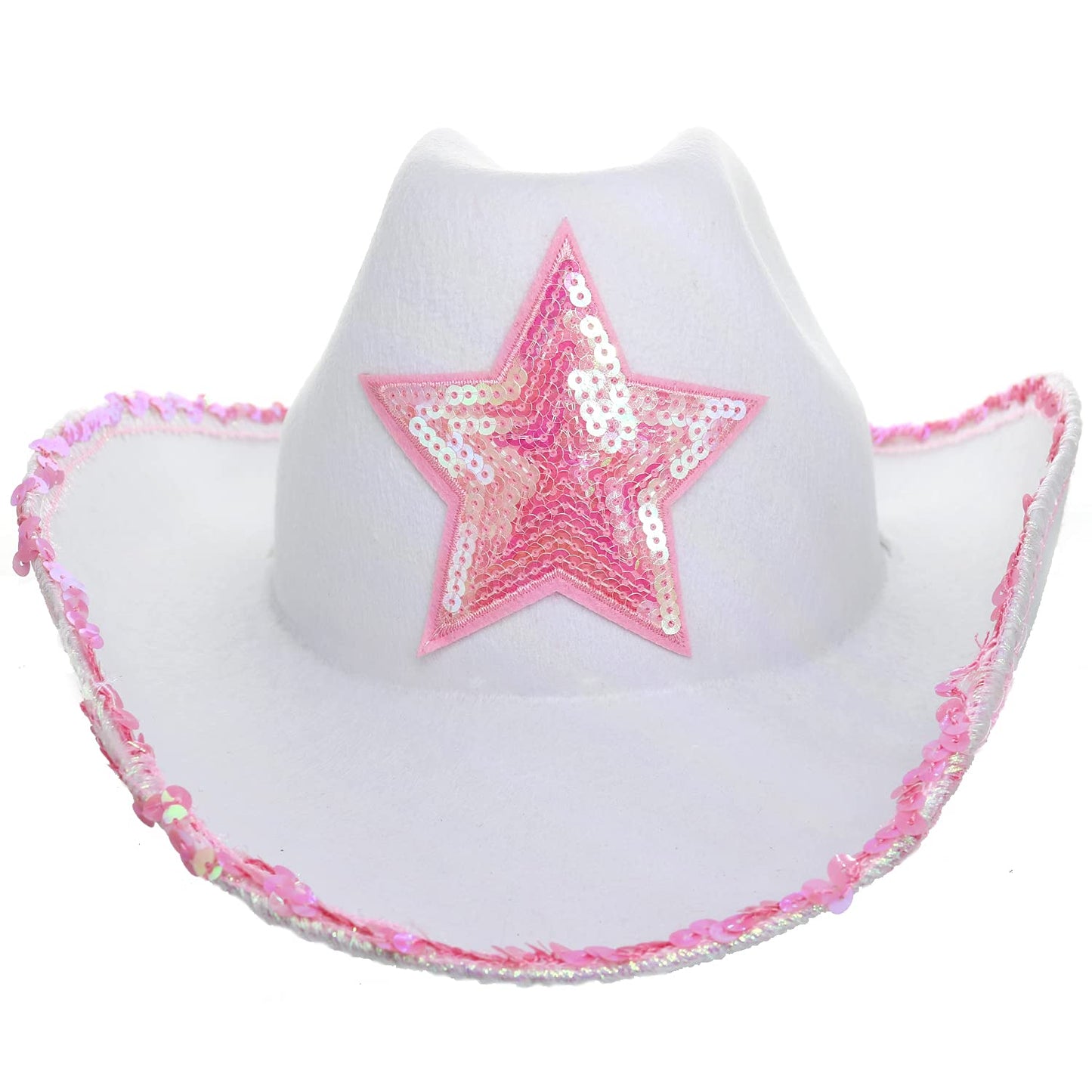 GiftExpress White Felt Cowgirl Hat with Pink Sequin Star, Country Themed Party Cowboy Dressup Play Costume Hat For Teens & Adults