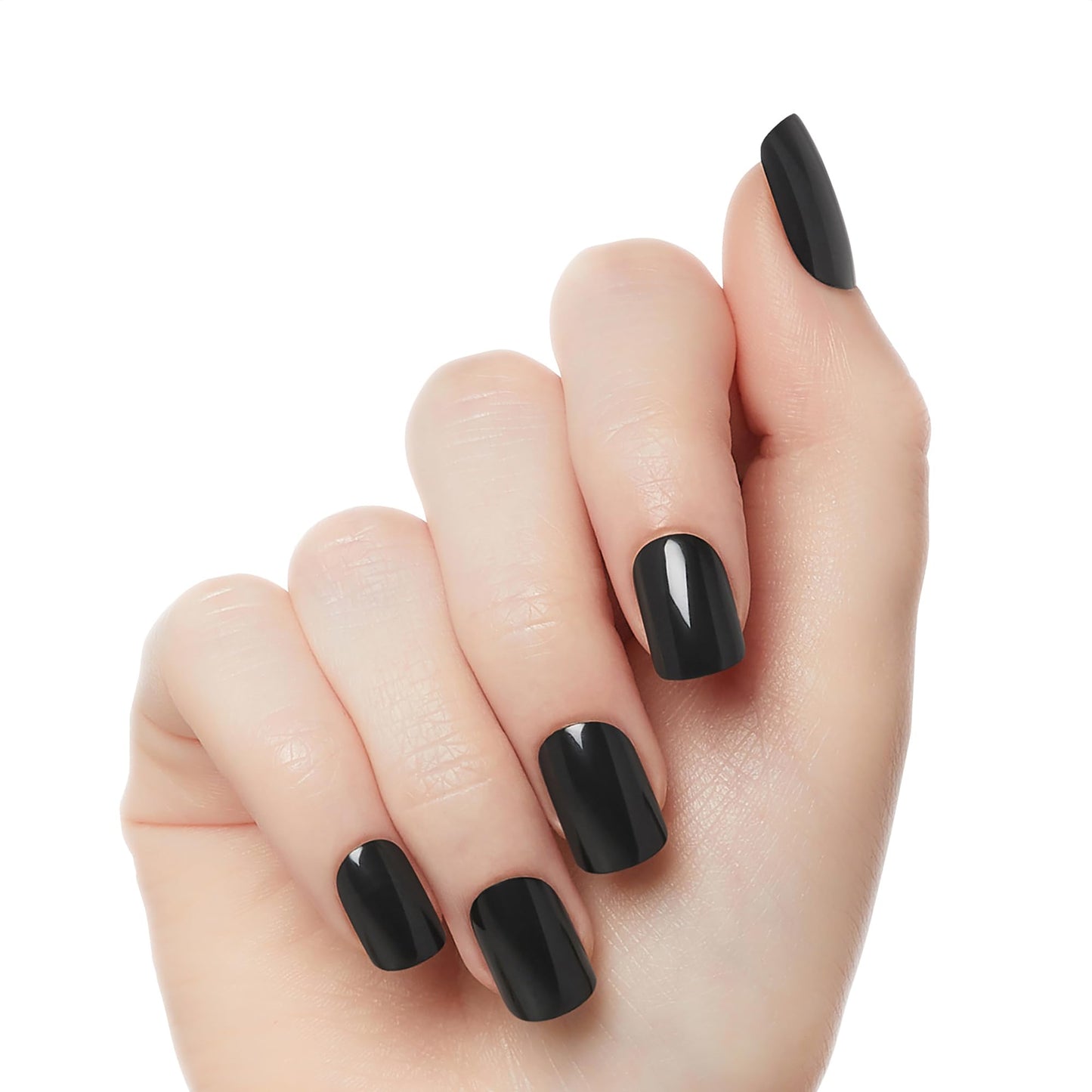 KISS Gel Fantasy Press On Nails, Nail glue included, 'Aim High', Black, Short Size, Squoval Shape, Includes 28 Nails, 2g Glue, 1 Manicure Stick, 1 Mini File, 1 Adhesive Tab