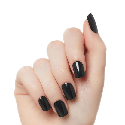 KISS Gel Fantasy Press On Nails, Nail glue included, 'Aim High', Black, Short Size, Squoval Shape, Includes 28 Nails, 2g Glue, 1 Manicure Stick, 1 Mini File, 1 Adhesive Tab