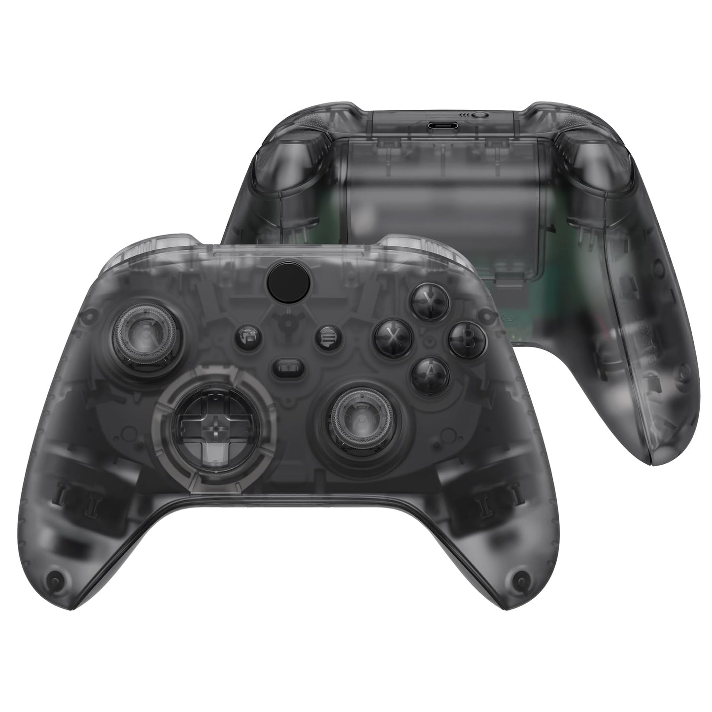 eXtremeRate Full Set Shell Buttons for Xbox Series X & S, Clear Black Replacement Side Rails Grips Front Back Plate Cover for Xbox Core Wireless Controller [Controller NOT Included]