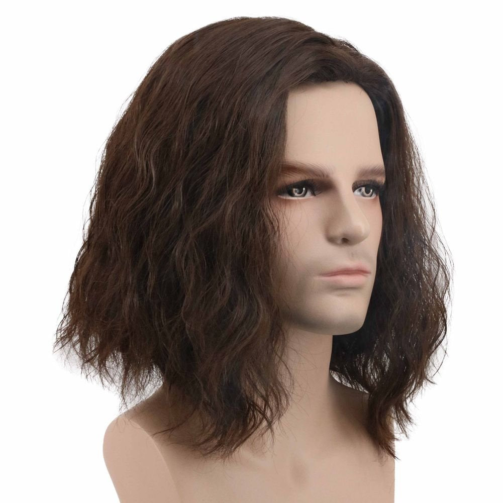 karlery Men Fluffy Short Curly Brown Wig Halloween Cosplay Wig Anime Costume Wig (1)