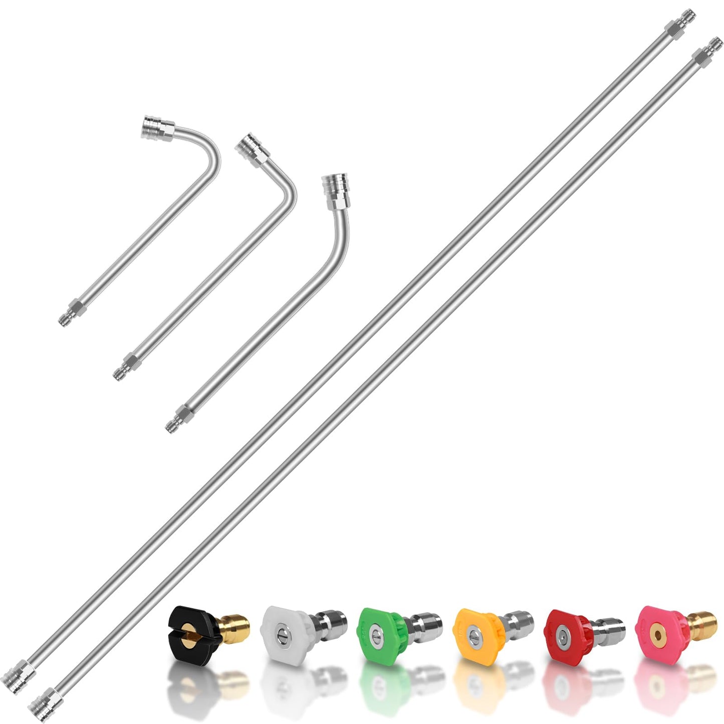 120 Inch Pressure Washer Extension Wand,Upgrade Power Stainless Steel Washer Lance Accessories with 6 Nozzle Tips,30°/90°/120°Curved Rods,Cleaner Tool Replacement