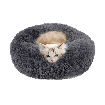 Cozywind Round Plush Dog Cat Bed, Plush Donut Pet Bed Warm Cuddler Nesting Cave with Soft Cushion Sound Sleep Calming Dog Bed Fluffy Plush Cat Bed for Small Medium Dogs and Cats (50cm, grey)