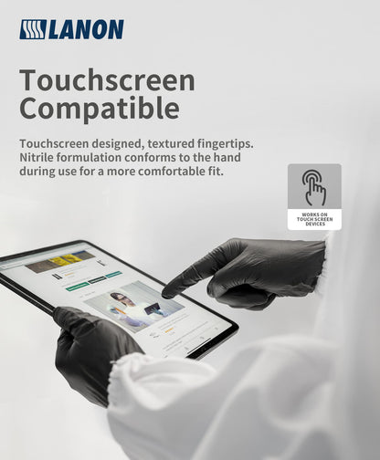 LANON 6-mil Black Nitrile Disposable Gloves, Food-Safe, Powder-Free, Heavy-Duty, Textured Fingertips, Latex-Free, Large